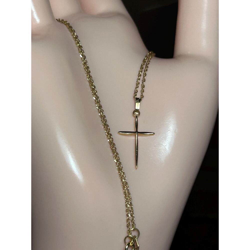 14k yellow gold cross pendant dainty chain necklace 16” fine jewelry religious